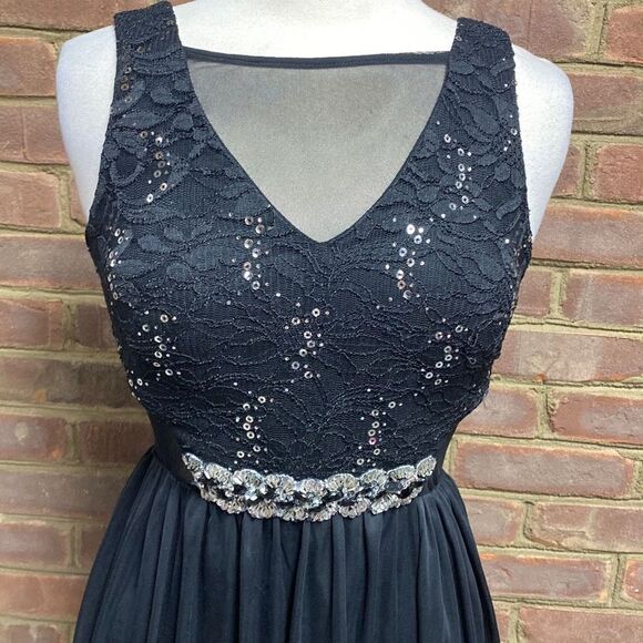 BCX Black Lace & Sequin Sleeveless Chiffon Dress Size 5 - Picture 3 of 10